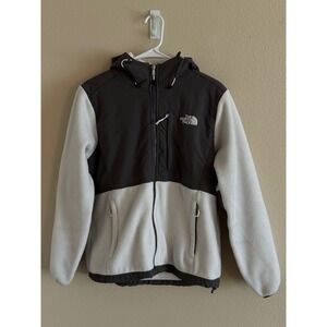 The North Face Denali Hooded Fleece Jacket Grey White Womens Size Medium